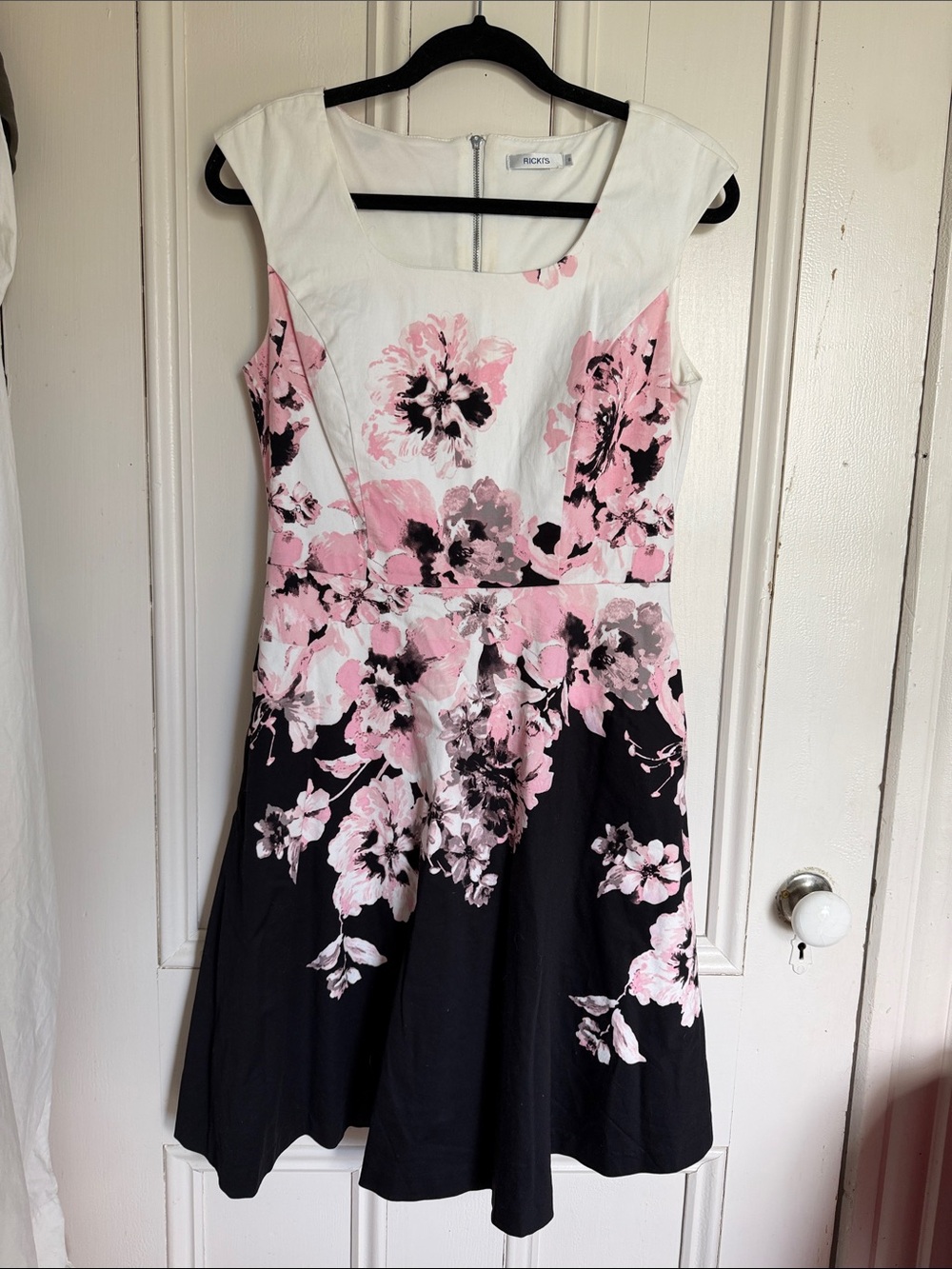 Ricki's Pink & Black Floral Fit-and-Flare Midi Cotton Dress